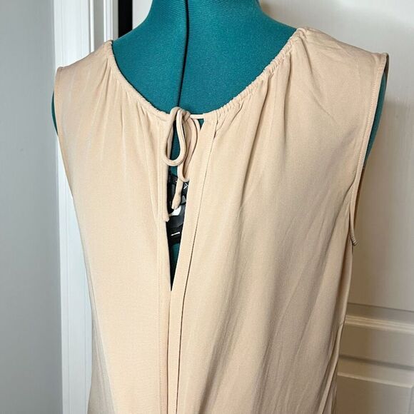 Theory Alamay Silk Sheer Unlined Sleeveless Gathered Tie Neck Keyhole Blouse - Picture 3 of 12